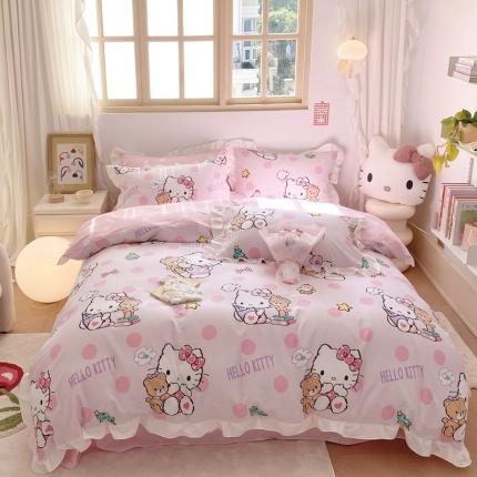 91家纺网 家纺一手货源 找家纺 眠屿 2023新款全棉花边四件套-kt猫 小熊KT