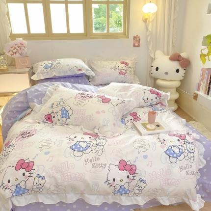 91家纺网 家纺一手货源 找家纺 （总）眠屿 2023新款全棉花边四件套-kt猫