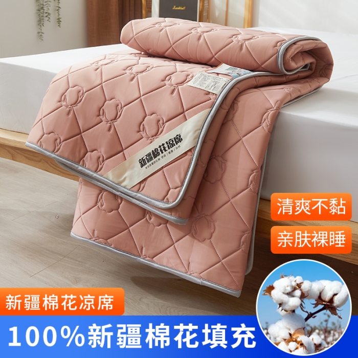 91家纺网 家纺一手货源 找家纺 西域种棉人 新疆棉花凉席冰丝凉感丝平铺款加厚床单款三件套纯色水洗芳豆沙