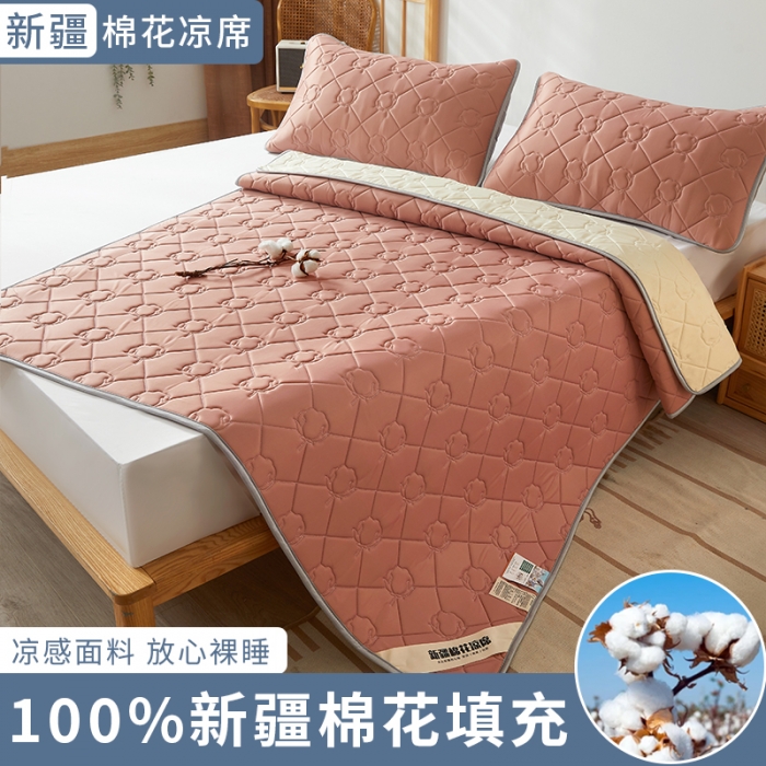 91家纺网 家纺一手货源 找家纺 西域种棉人 新疆棉花凉席冰丝凉感丝平铺款加厚床单款三件套纯色水洗芳豆沙