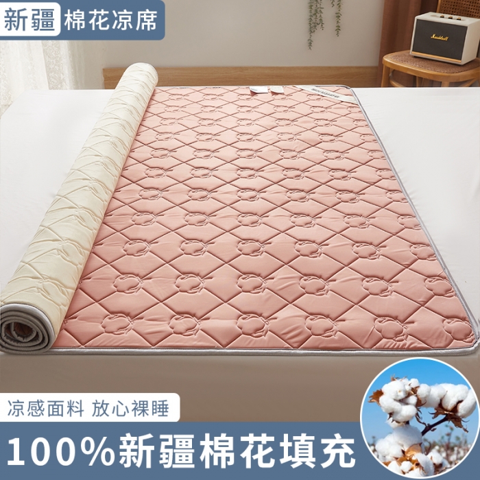 91家纺网 家纺一手货源 找家纺 西域种棉人 新疆棉花凉席冰丝凉感丝平铺款加厚床单款三件套纯色水洗芳豆沙