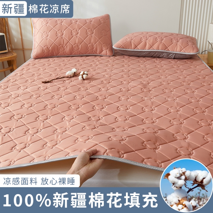 91家纺网 家纺一手货源 找家纺 西域种棉人 新疆棉花凉席冰丝凉感丝平铺款加厚床单款三件套纯色水洗芳豆沙