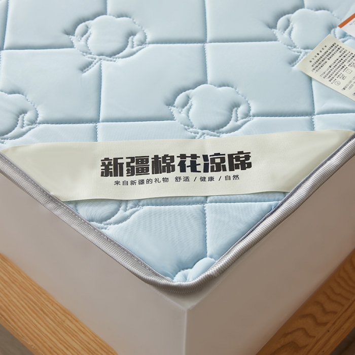 91家纺网 家纺一手货源 找家纺 西域种棉人 新疆棉花凉席冰丝凉感丝平铺款加厚床单款三件套纯色水洗海洋蓝