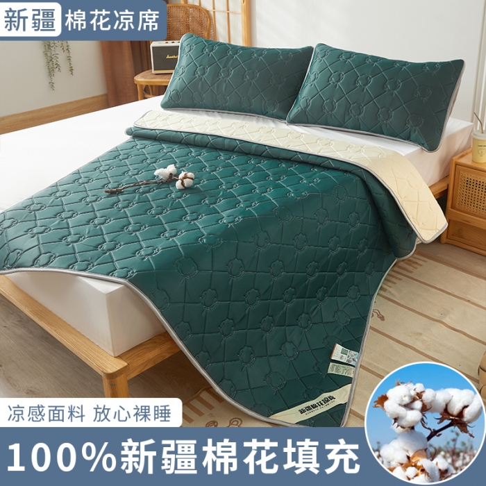 91家纺网 家纺一手货源 找家纺 西域种棉人 新疆棉花凉席冰丝凉感丝平铺款加厚床单款三件套纯色 马尔斯绿