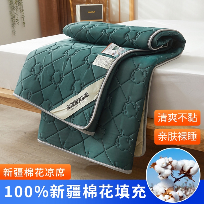 91家纺网 家纺一手货源 找家纺 西域种棉人 新疆棉花凉席冰丝凉感丝平铺款加厚床单款三件套纯色 马尔斯绿