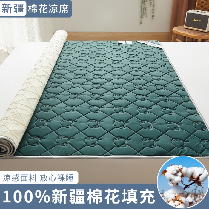 91家纺网 家纺一手货源 找家纺 西域种棉人 新疆棉花凉席冰丝凉感丝平铺款加厚床单款三件套纯色 马尔斯绿