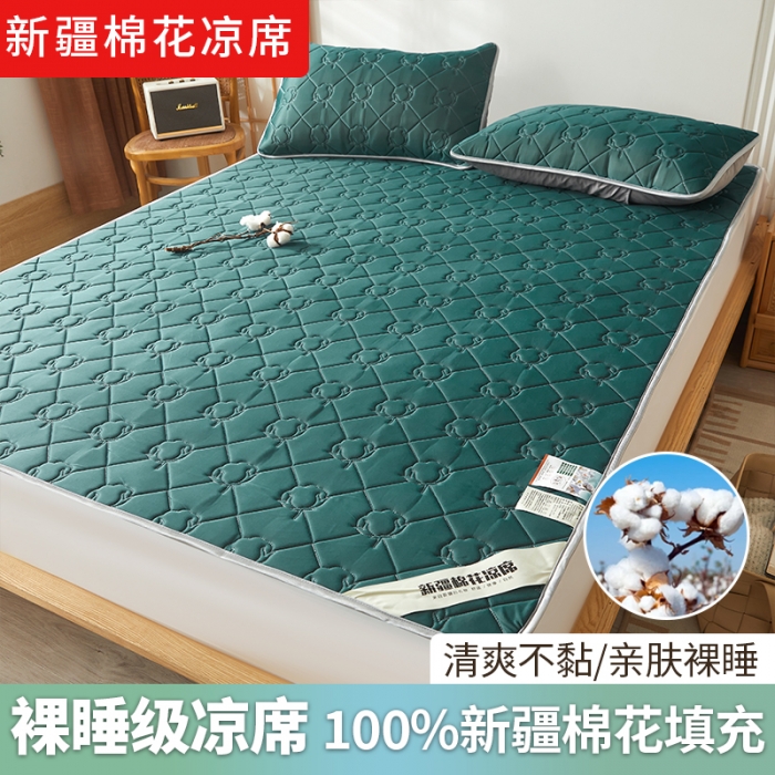 91家纺网 家纺一手货源 找家纺 西域种棉人 新疆棉花凉席冰丝凉感丝平铺款加厚床单款三件套纯色 马尔斯绿