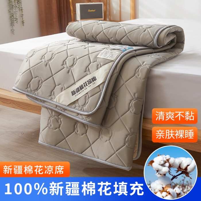 91家纺网 家纺一手货源 找家纺 西域种棉人 新疆棉花凉席冰丝凉感丝平铺款加厚床单款三件套纯色水洗慕斯灰