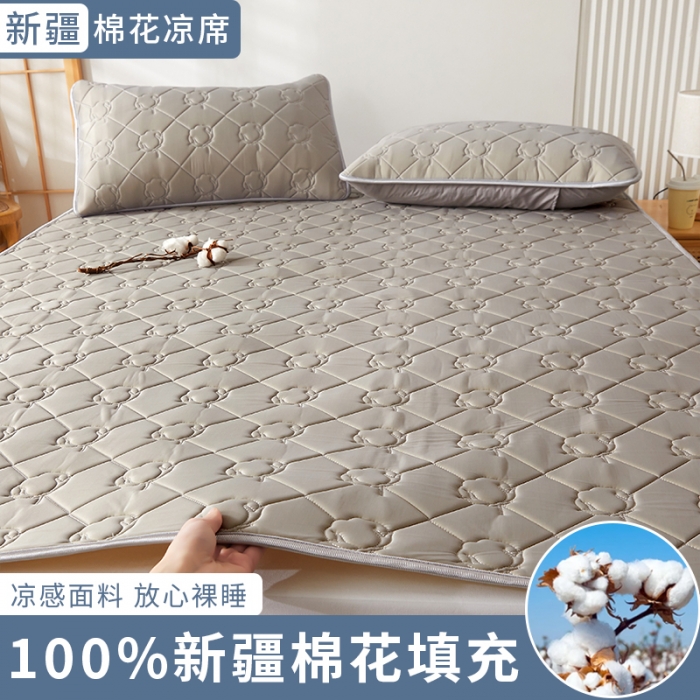 91家纺网 家纺一手货源 找家纺 西域种棉人 新疆棉花凉席冰丝凉感丝平铺款加厚床单款三件套纯色水洗慕斯灰