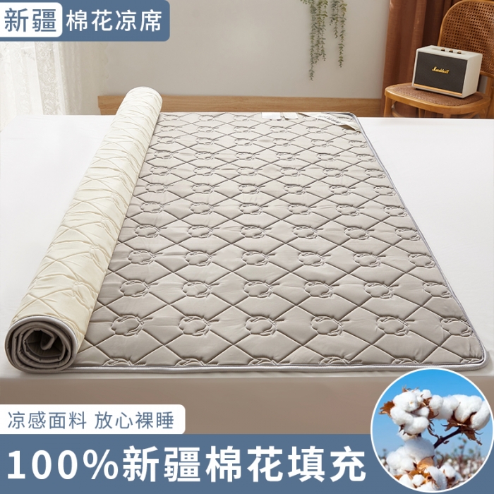 91家纺网 家纺一手货源 找家纺 西域种棉人 新疆棉花凉席冰丝凉感丝平铺款加厚床单款三件套纯色水洗慕斯灰