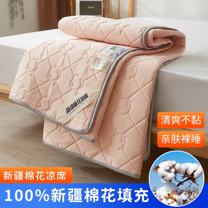 91家纺网 家纺一手货源 找家纺 西域种棉人 新疆棉花凉席冰丝凉感丝平铺款加厚床单款三件套纯色水洗藕荷玉