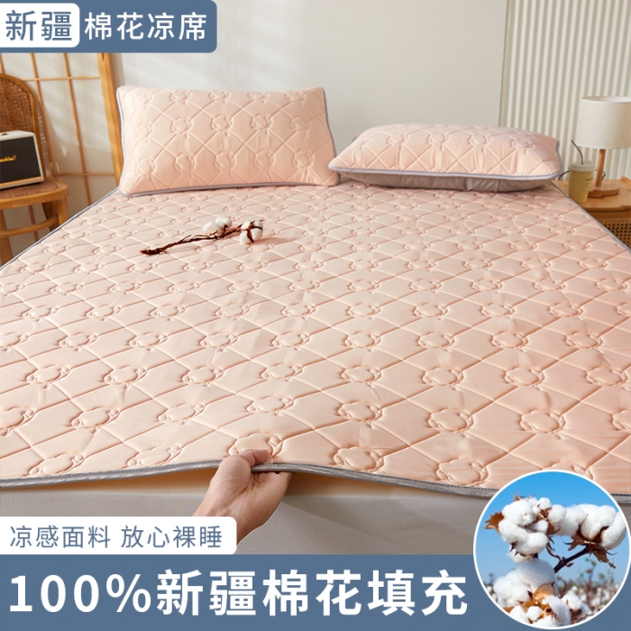 91家纺网 家纺一手货源 找家纺 西域种棉人 新疆棉花凉席冰丝凉感丝平铺款加厚床单款三件套纯色水洗藕荷玉