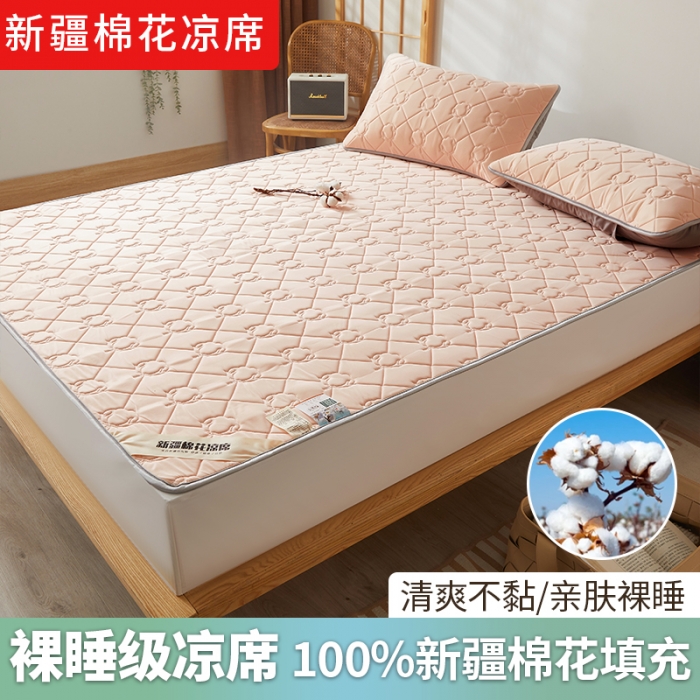 91家纺网 家纺一手货源 找家纺 西域种棉人 新疆棉花凉席冰丝凉感丝平铺款加厚床单款三件套纯色水洗藕荷玉