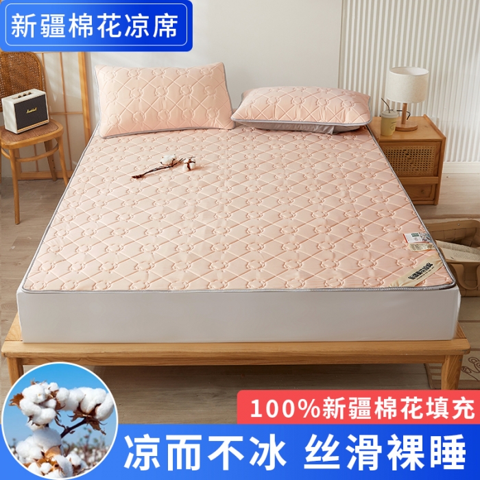 91家纺网 家纺一手货源 找家纺 西域种棉人 新疆棉花凉席冰丝凉感丝平铺款加厚床单款三件套纯色水洗藕荷玉