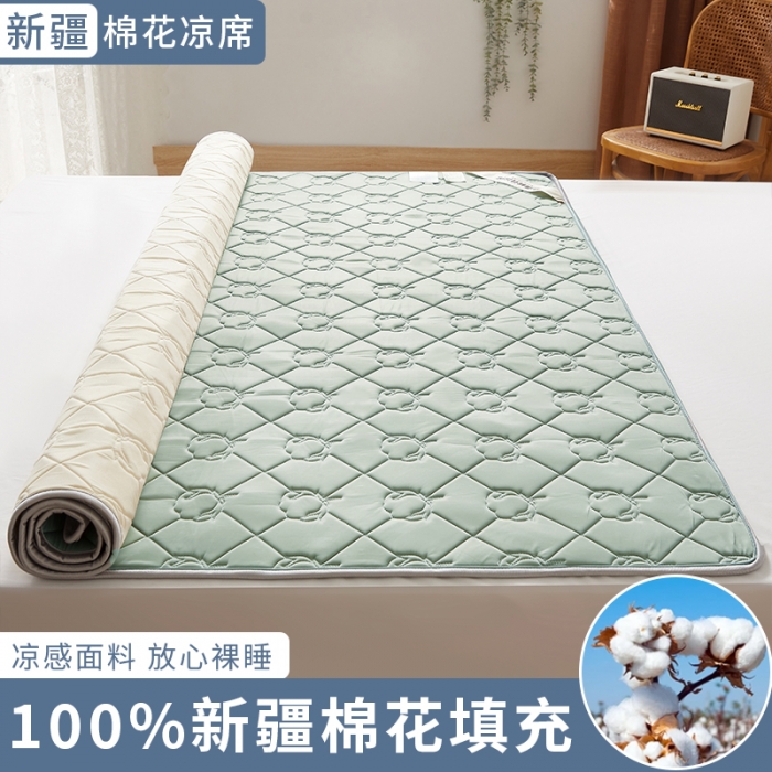 91家纺网 家纺一手货源 找家纺 西域种棉人 新疆棉花凉席冰丝凉感丝平铺款加厚床单款三件套纯色水洗松石绿