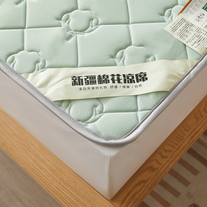 91家纺网 家纺一手货源 找家纺 西域种棉人 新疆棉花凉席冰丝凉感丝平铺款加厚床单款三件套纯色水洗松石绿