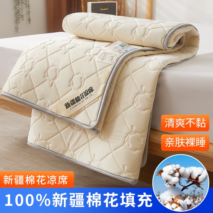 91家纺网 家纺一手货源 找家纺 西域种棉人 新疆棉花凉席冰丝凉感丝平铺款加厚床单款三件套纯色水洗珍珠白