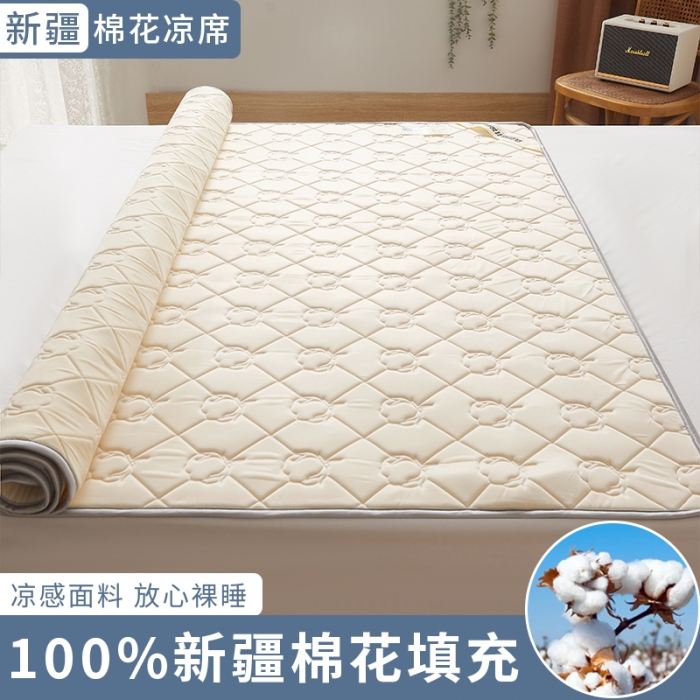 91家纺网 家纺一手货源 找家纺 西域种棉人 新疆棉花凉席冰丝凉感丝平铺款加厚床单款三件套纯色水洗珍珠白