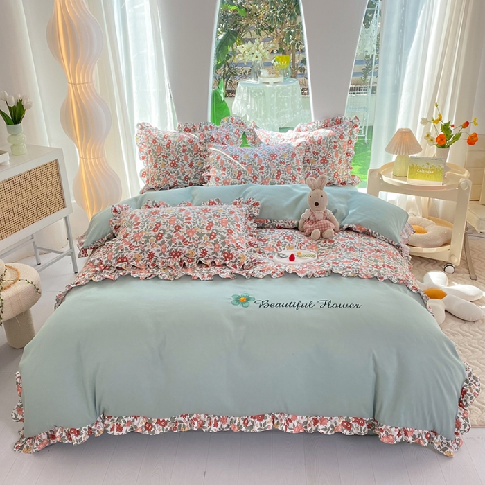 91家纺网 家纺一手货源 找家纺 绒兔兔 2023双层纱印花四件套 春日蜜糖