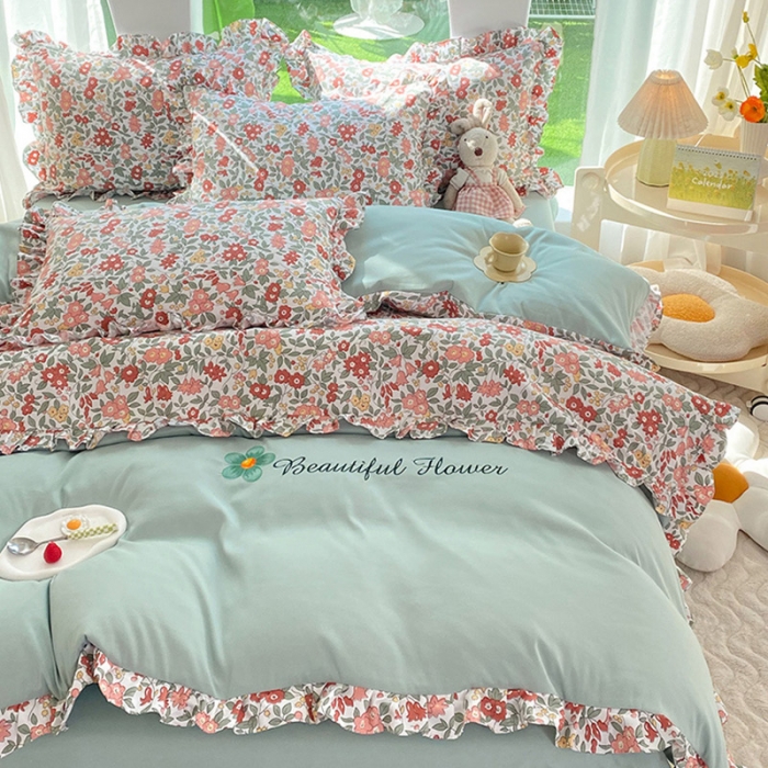 91家纺网 家纺一手货源 找家纺 绒兔兔 2023双层纱印花四件套 春日蜜糖