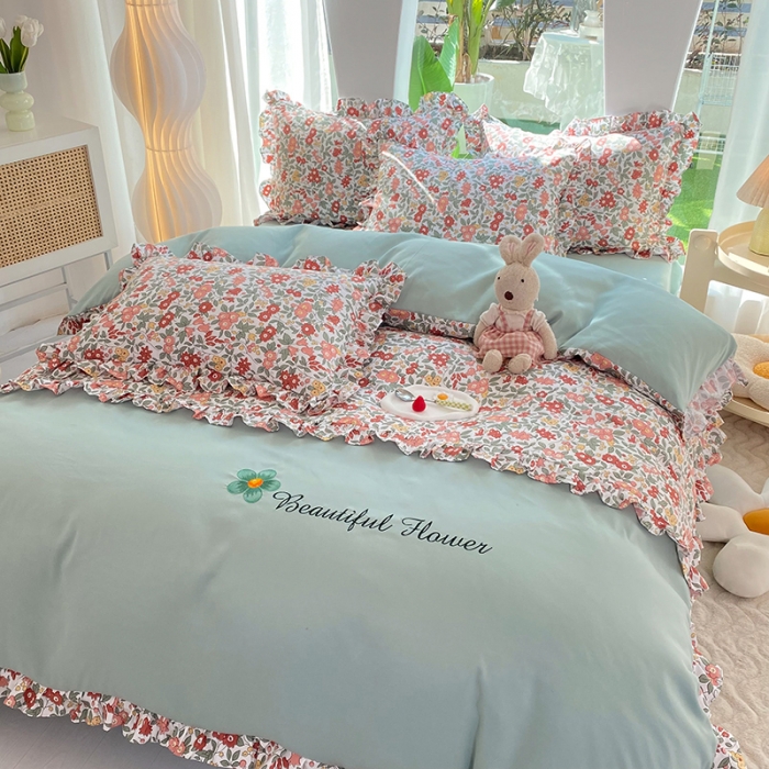 91家纺网 家纺一手货源 找家纺 绒兔兔 2023双层纱印花四件套 春日蜜糖