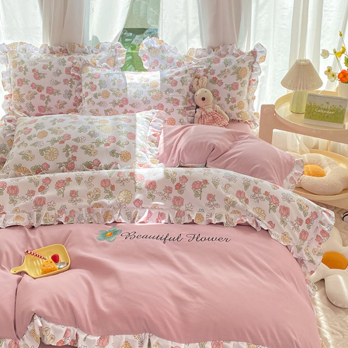 91家纺网 家纺一手货源 找家纺 绒兔兔 2023双层纱印花四件套 唯美