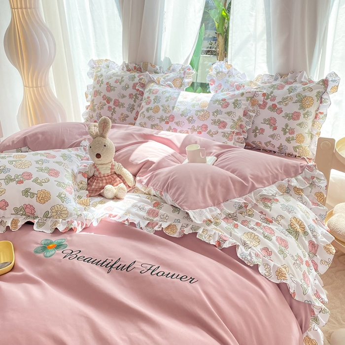 91家纺网 家纺一手货源 找家纺 绒兔兔 2023双层纱印花四件套 唯美