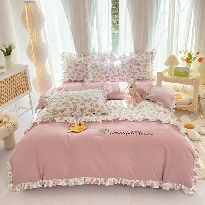 91家纺网 家纺一手货源 找家纺 绒兔兔 2023双层纱印花四件套 唯美