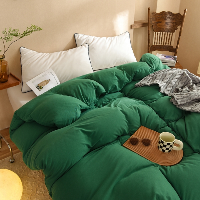91家纺网 家纺一手货源 找家纺 甜之梦 2025新款针织棉拼色单被套(任何尺寸都可以定制) 草绿
