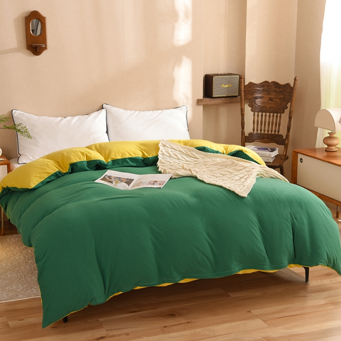 91家纺网 家纺一手货源 找家纺 甜之梦 2025新款针织棉拼色单被套(任何尺寸都可以定制) 草绿+姜黄