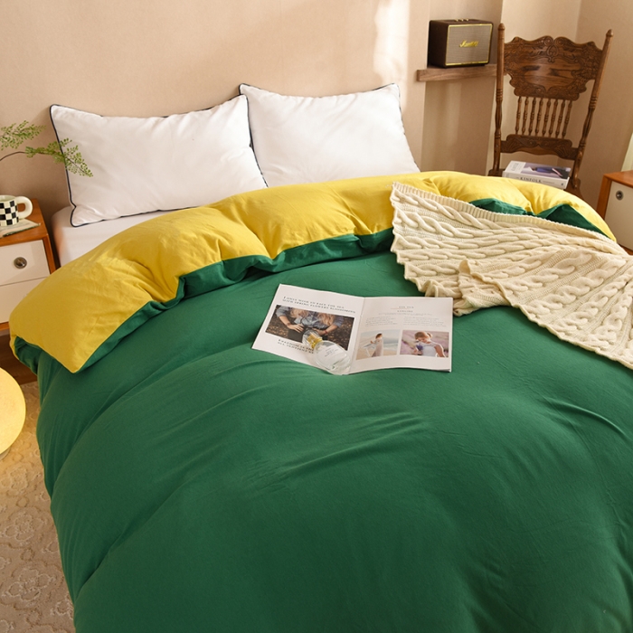 91家纺网 家纺一手货源 找家纺 甜之梦 2025新款针织棉拼色单被套(任何尺寸都可以定制) 草绿+姜黄
