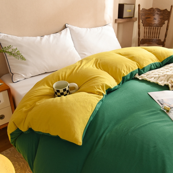 91家纺网 家纺一手货源 找家纺 甜之梦 2025新款针织棉拼色单被套(任何尺寸都可以定制) 草绿+姜黄