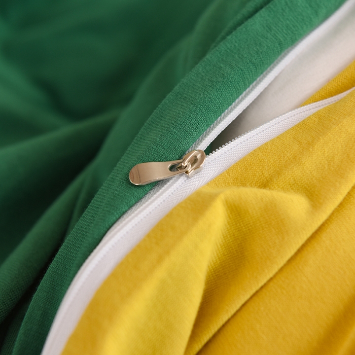 91家纺网 家纺一手货源 找家纺 甜之梦 2025新款针织棉拼色单被套(任何尺寸都可以定制) 草绿+姜黄