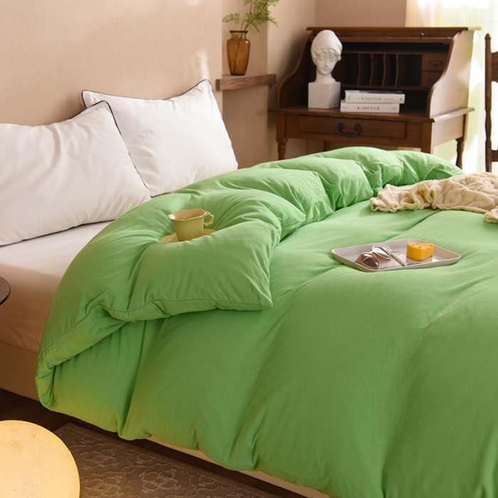 91家纺网 家纺一手货源 找家纺 甜之梦 2025新款针织棉拼色单被套(任何尺寸都可以定制) 果绿