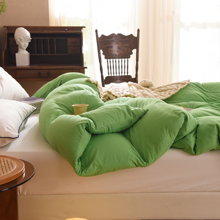 91家纺网 家纺一手货源 找家纺 甜之梦 2025新款针织棉拼色单被套(任何尺寸都可以定制) 果绿