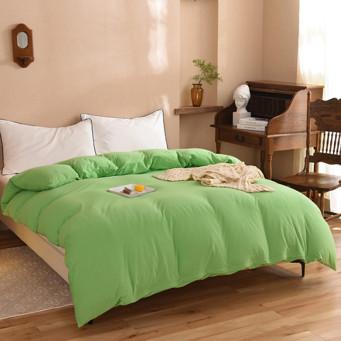 91家纺网 家纺一手货源 找家纺 甜之梦 2025新款针织棉拼色单被套(任何尺寸都可以定制) 果绿