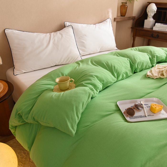 91家纺网 家纺一手货源 找家纺 甜之梦 2025新款针织棉拼色单被套(任何尺寸都可以定制) 果绿