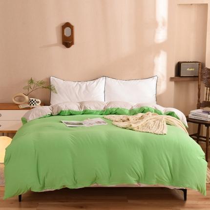 甜之梦 2025新款针织棉拼色单被套(任何尺寸都可以定制) 果绿+浅咖
