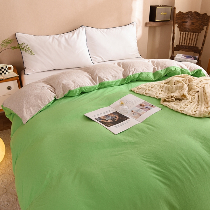 91家纺网 家纺一手货源 找家纺 甜之梦 2025新款针织棉拼色单被套(任何尺寸都可以定制) 果绿+浅咖