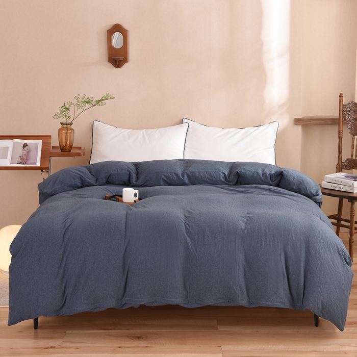 91家纺网 家纺一手货源 找家纺 甜之梦 2025新款针织棉拼色单被套(任何尺寸都可以定制) 海军蓝