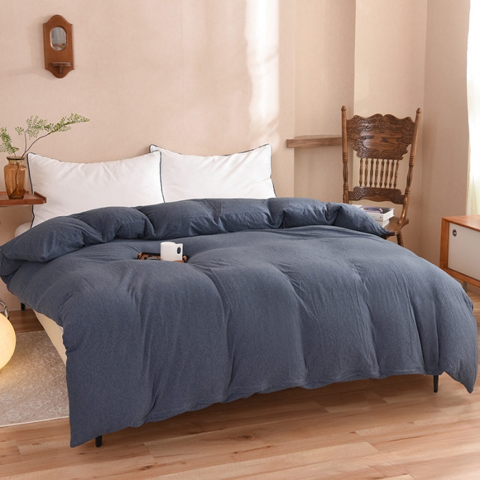 91家纺网 家纺一手货源 找家纺 甜之梦 2025新款针织棉拼色单被套(任何尺寸都可以定制) 海军蓝