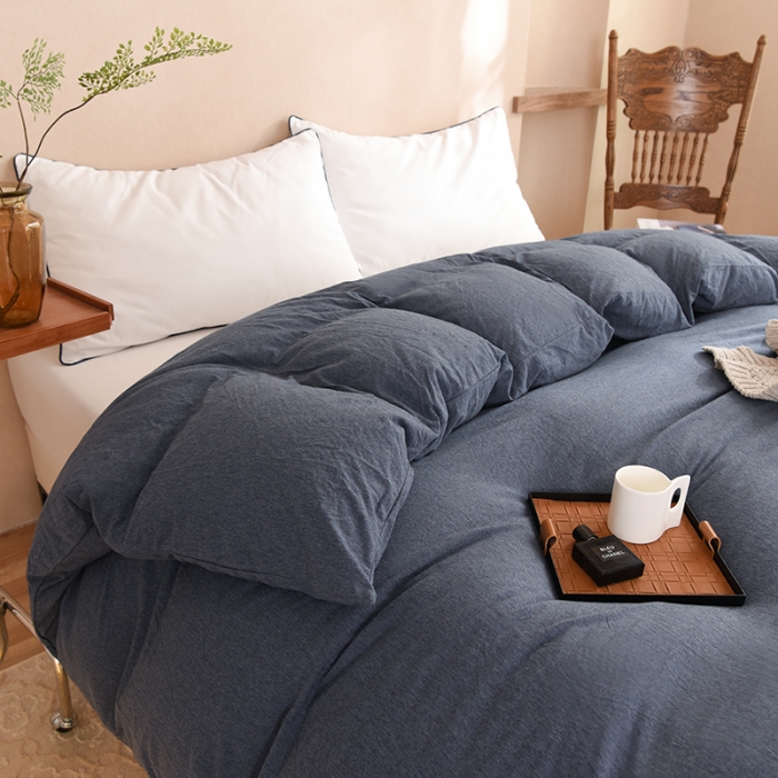 91家纺网 家纺一手货源 找家纺 甜之梦 2025新款针织棉拼色单被套(任何尺寸都可以定制) 海军蓝