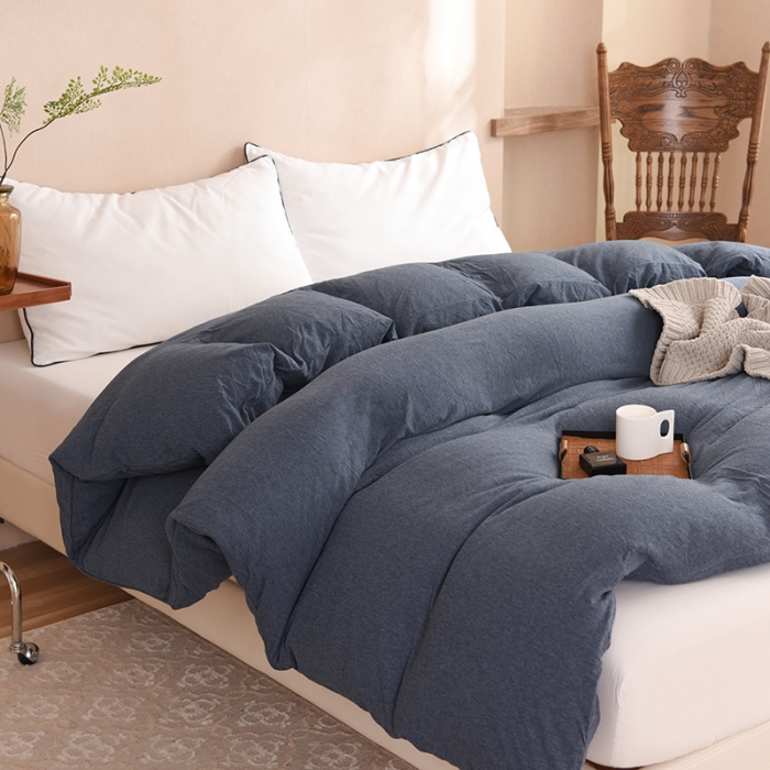 91家纺网 家纺一手货源 找家纺 甜之梦 2025新款针织棉拼色单被套(任何尺寸都可以定制) 海军蓝