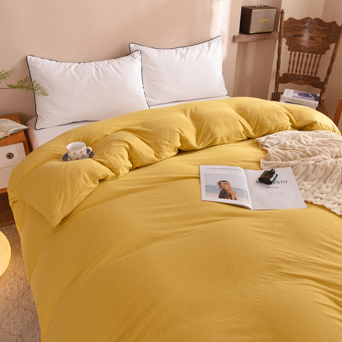 91家纺网 家纺一手货源 找家纺 甜之梦 2025新款针织棉拼色单被套(任何尺寸都可以定制) 姜黄