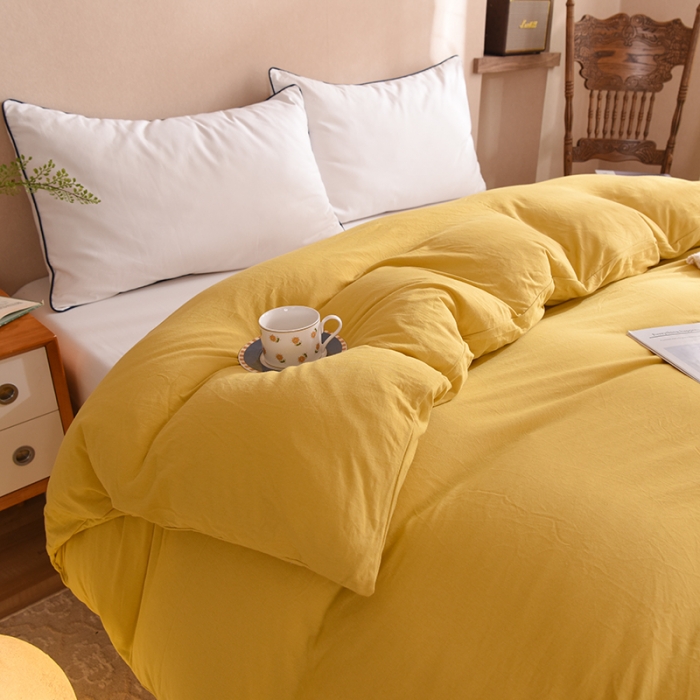 91家纺网 家纺一手货源 找家纺 甜之梦 2025新款针织棉拼色单被套(任何尺寸都可以定制) 姜黄