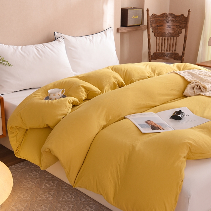 91家纺网 家纺一手货源 找家纺 甜之梦 2025新款针织棉拼色单被套(任何尺寸都可以定制) 姜黄