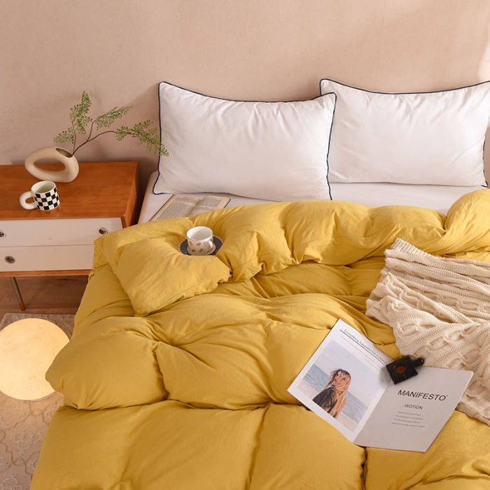 91家纺网 家纺一手货源 找家纺 甜之梦 2025新款针织棉拼色单被套(任何尺寸都可以定制) 姜黄