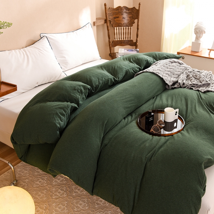 91家纺网 家纺一手货源 找家纺 甜之梦 2025新款针织棉拼色单被套(任何尺寸都可以定制) 墨绿