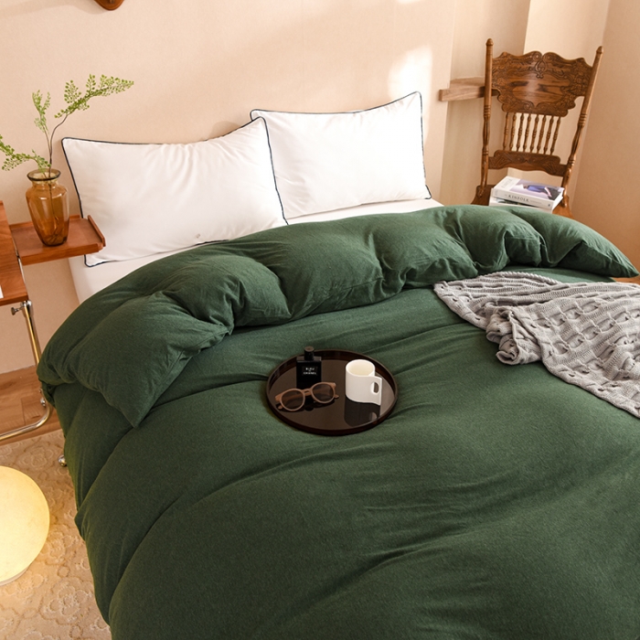 91家纺网 家纺一手货源 找家纺 甜之梦 2025新款针织棉拼色单被套(任何尺寸都可以定制) 墨绿