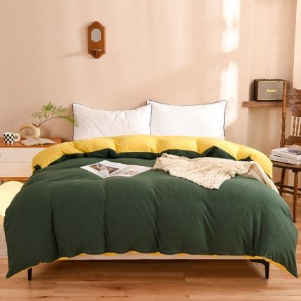 甜之梦 2025新款针织棉拼色单被套(任何尺寸都可以定制) 墨绿+姜黄